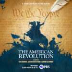 Image for The American Revolution film includes an image of the Declaration of Independence superimposed by a silhouette drawing of soldiers fighting a Revolutionary War battle