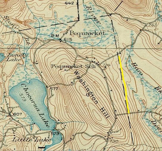 USGS 1930 Ossipee Quadrangle map, northwest, with border between Tamworth and Madison highlighted