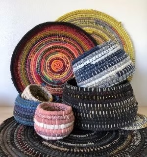 photo of basket made from fabric scraps
