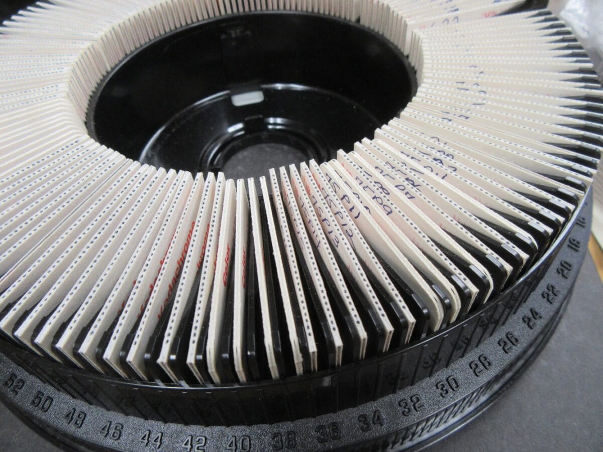 Photo of a slide carousel filled with slides