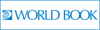 World Book logo featuring a globe icon next to the words "WORLD BOOK" in blue capital letters with a rectangular blue border.